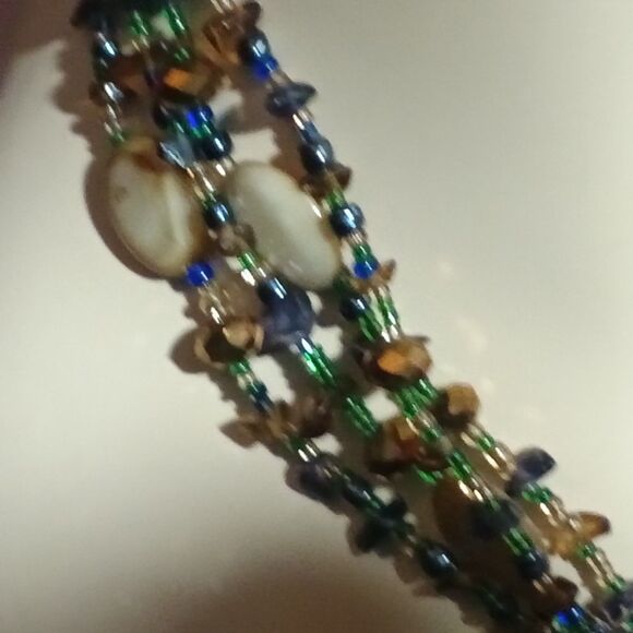 Boho Multistrand Beaded Art Glass Pendant Necklace Statement - Picture 4 of 11